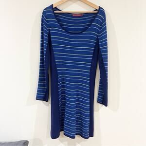 Krimson Klover Wool Dress Long Sleeves Knee Length Women size M Blue Stripes